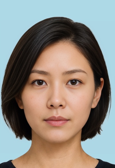 China Putonghua Proficiency Test 390x567 pixels blue background photo example — 33×48mm blue background, AI-processed result