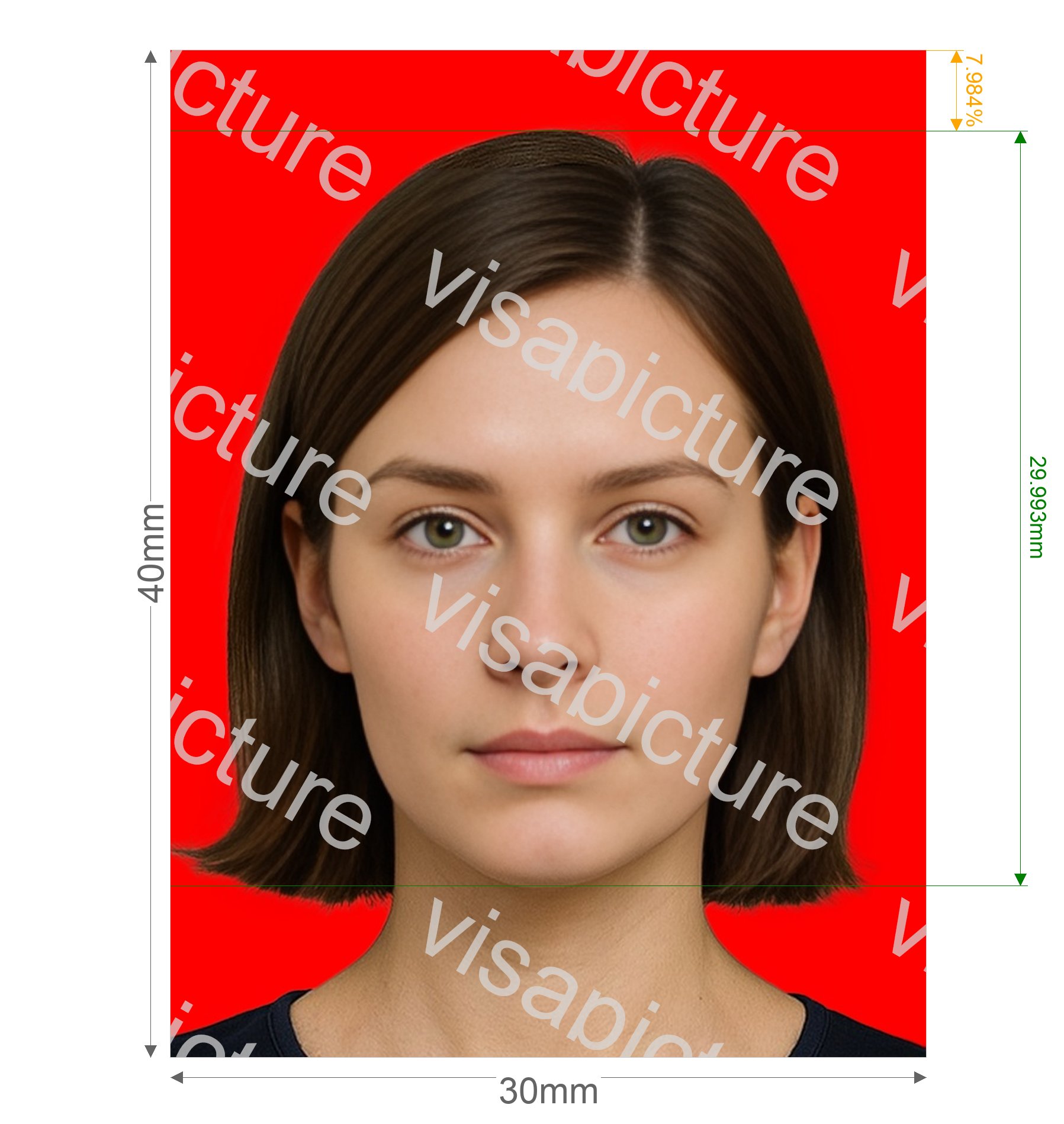 Indonesia Indonesia visa 3x4 cm (30x40 mm) online red background photo after processing - compliant 30.0x40.0mm result