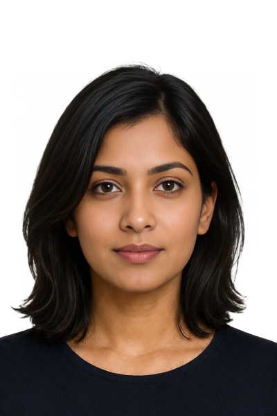 Indonesia Indonesia e-visa registration photo example — 33×50mm white background, AI-processed result