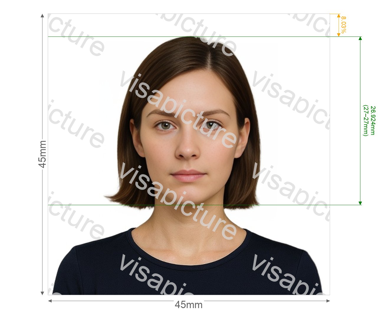 Japan Japan Visa 45x45mm, head 27 mm photo after processing - compliant 45.0x45.0mm result