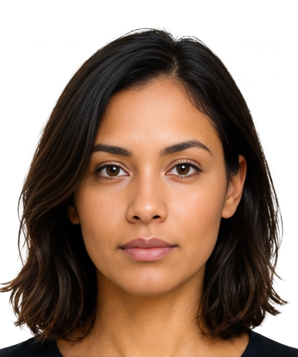 Mexico Mexico small ID photo 25x30 mm (2.5x3 cm) photo example — 25×30mm white background, AI-processed result