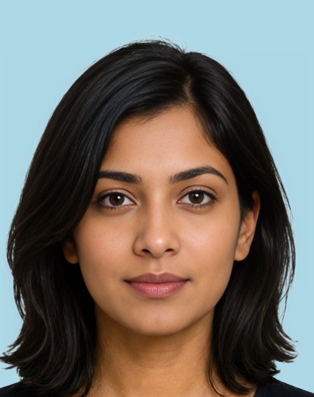 QA Qatar passport 38x48 mm blue background photo example — 38×48mm blue background, AI-processed result