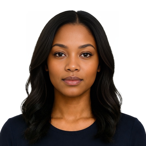 BZ Belize visa 2x2 inch photo example — 50×50mm white background, AI-processed result