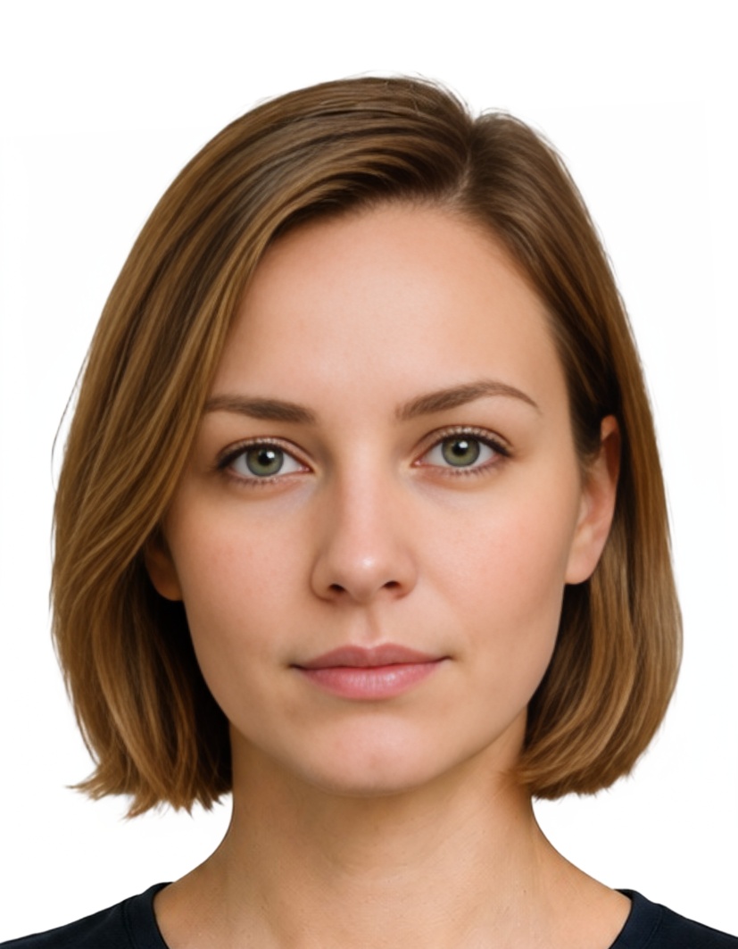 Schengen Photo 35x45 mm (aligned by the top) (3.5x4.5 cm) photo example — 35×45mm white background, AI-processed result