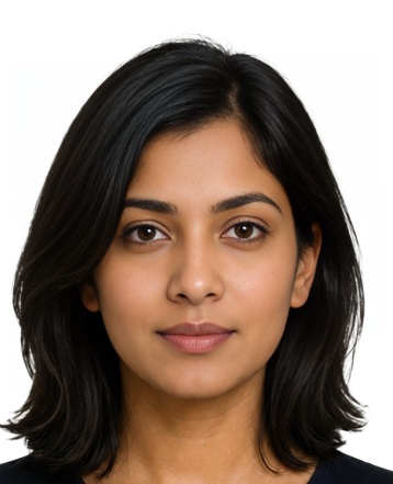 Schengen Photo 358x441 pixels photo example — 30×37mm white background, AI-processed result